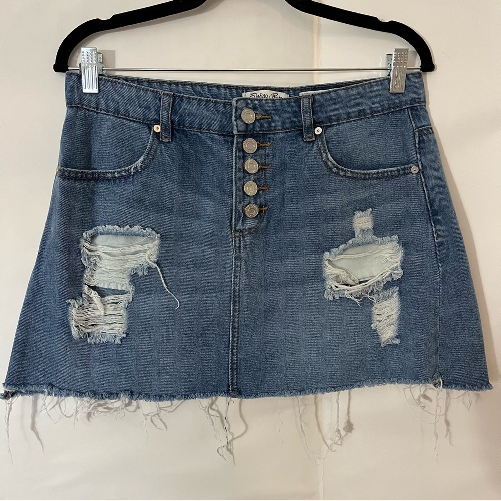 Indigo Rein Blue A-Line Mini Skirt Distressed Denim Night Out Size 9 Juniors